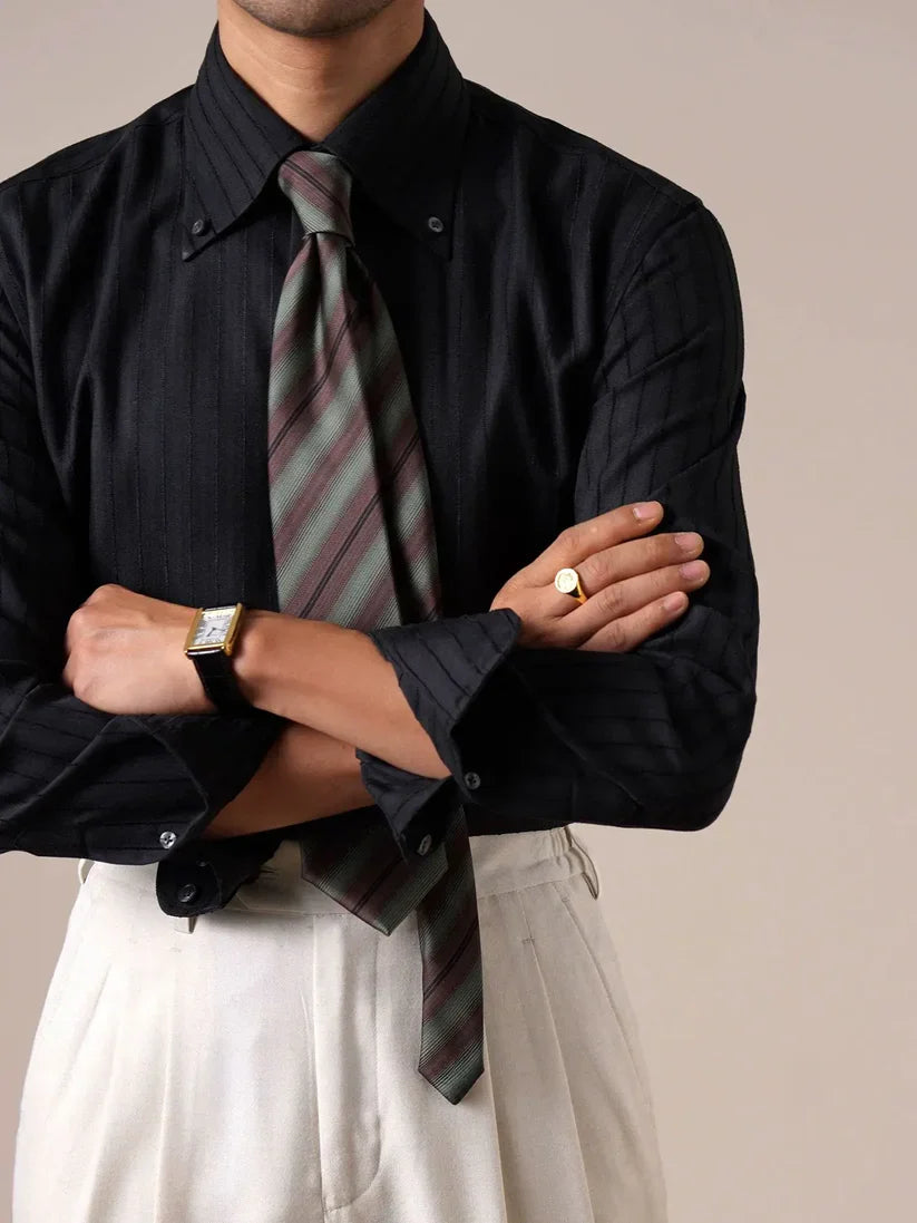Italian Vega Embossed Striped Linen Shirt