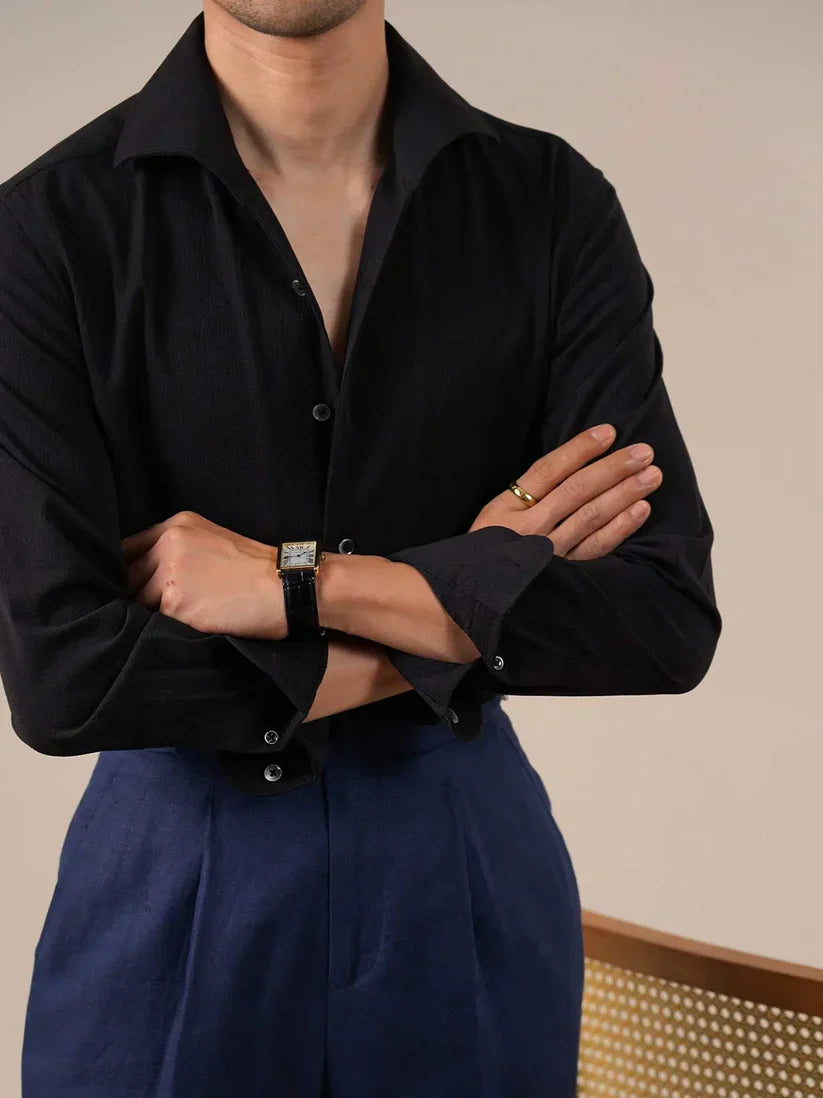 Italian Vega - Crimpled Cotton Ivory White Shirt