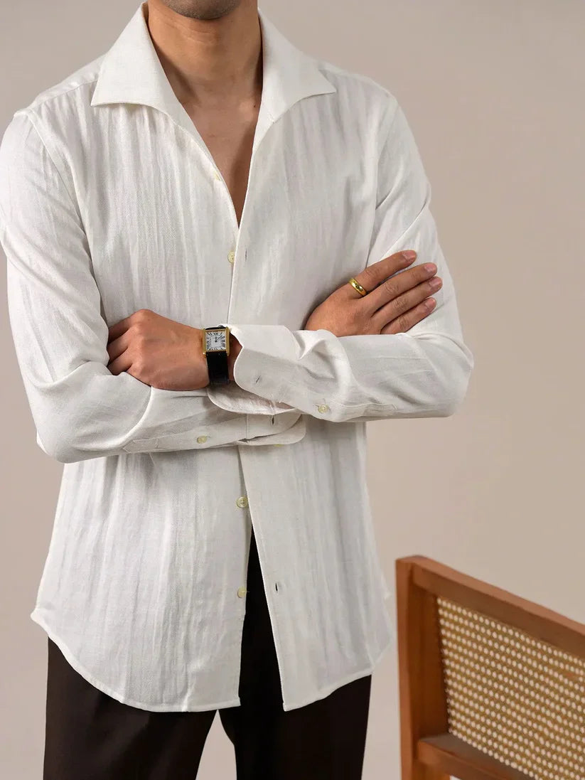 Italian Vega Spread Collar Crumple Linen Shirt