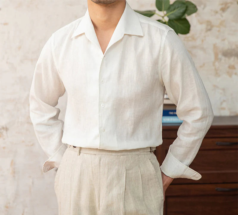 Italian Vega Spread Collar 100% Linen Shirt
