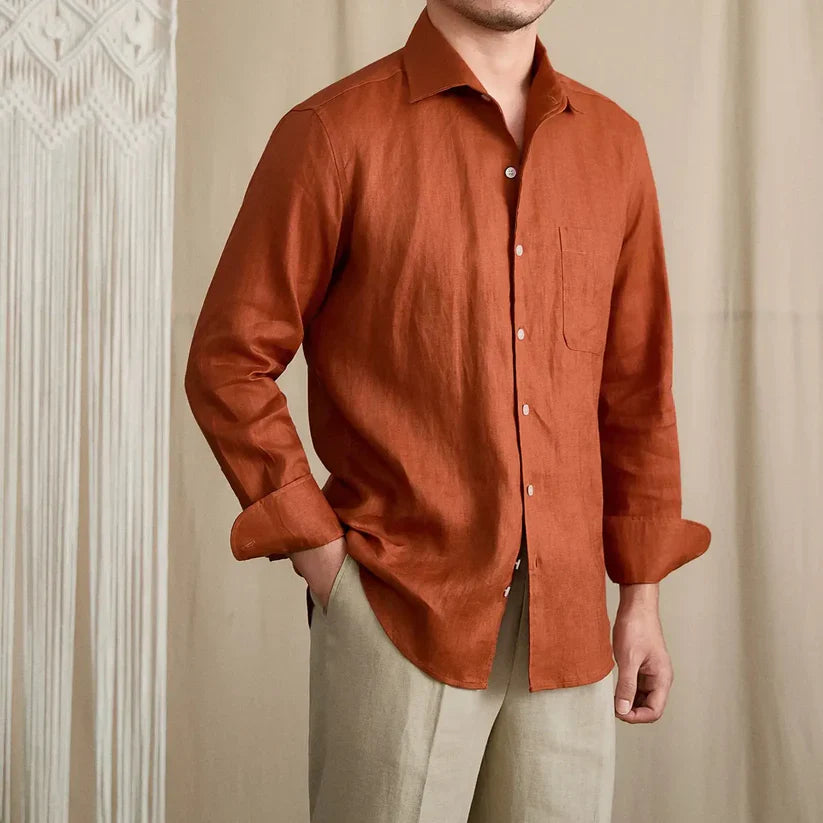 Italian Vega - One Piece Collar Solid Linen Shirt