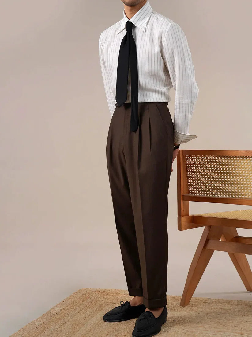 Italian Vega Striped Button Down Linen Shirt