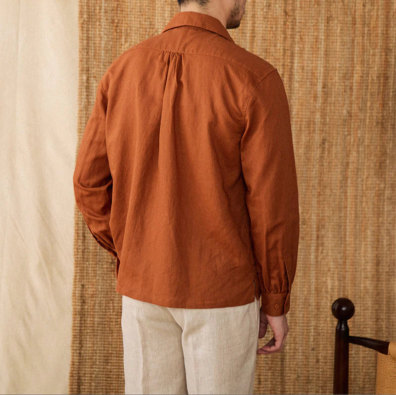 Italian Vega Open Spread Collar 100% Linen Safari Shirt