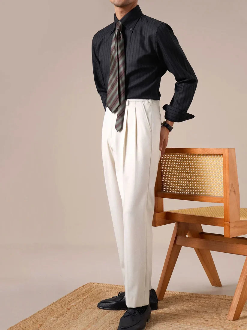 Italian Vega Embossed Striped Linen Shirt