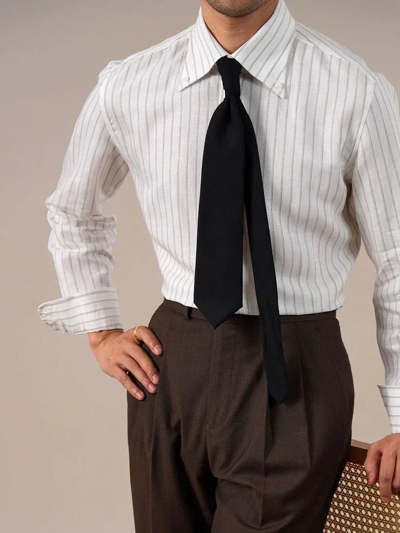 Italian Vega Striped Button Down Linen Shirt