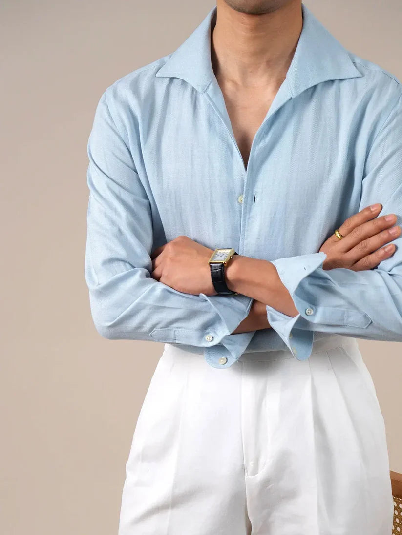 Italian Vega Spread Collar Crumple Linen Shirt