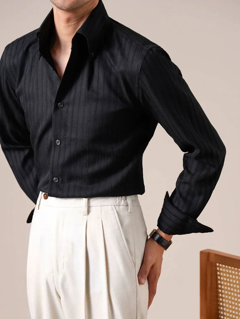 Italian Vega Embossed Striped Linen Shirt