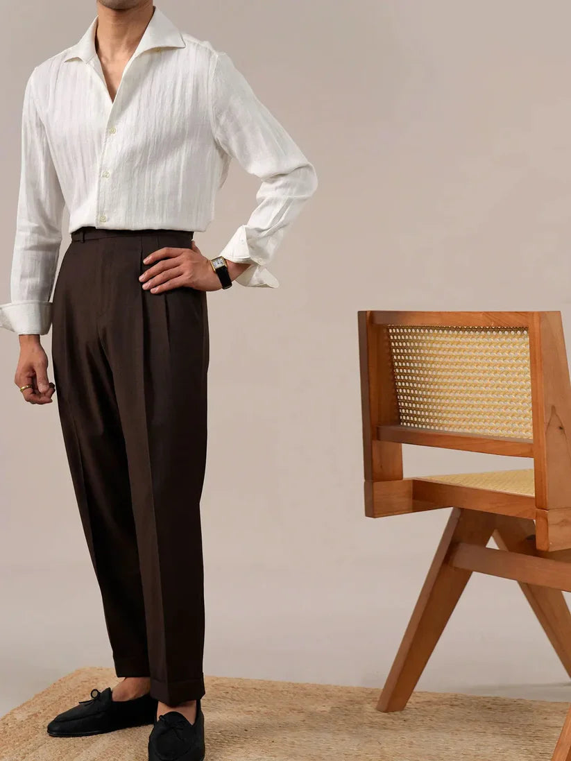 Italian Vega Spread Collar Crumple Linen Shirt