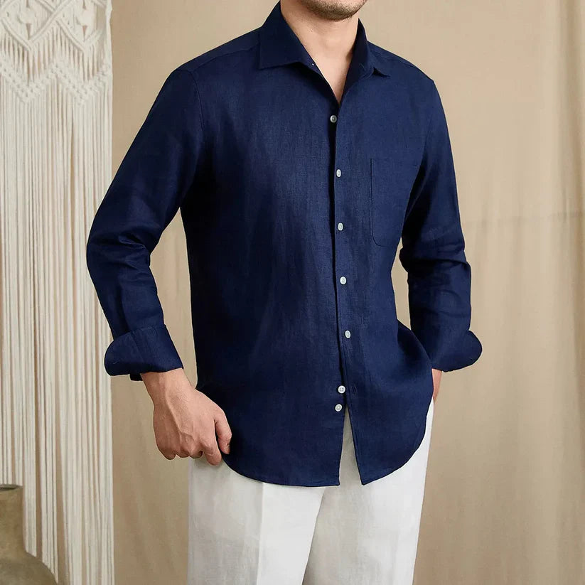 Italian Vega - One Piece Collar Solid Linen Shirt