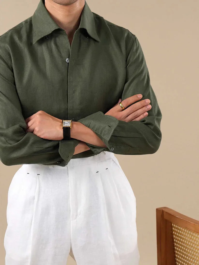 Italian Vega - Solid One Piece Collor Linen Shirt