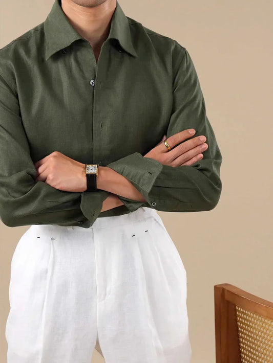 Italian Vega - Solid One Piece Collor Linen Shirt