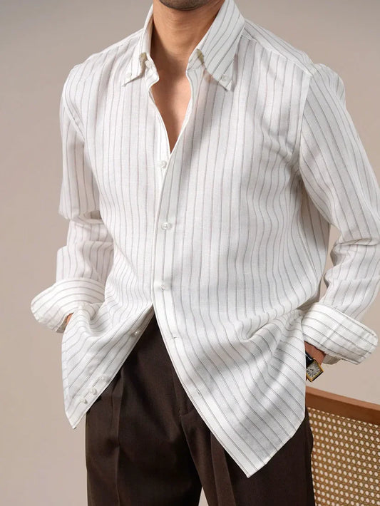 Italian Vega Striped Button Down Linen Shirt