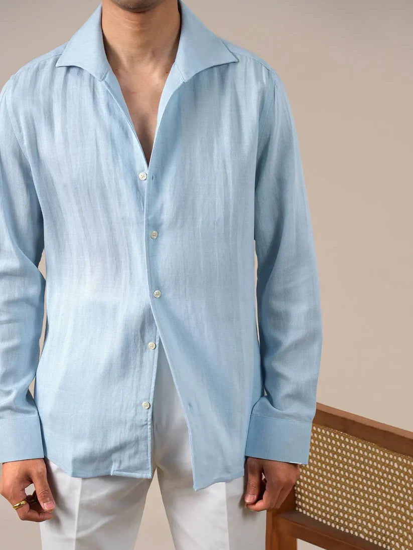 Italian Vega Spread Collar Crumple Linen Shirt