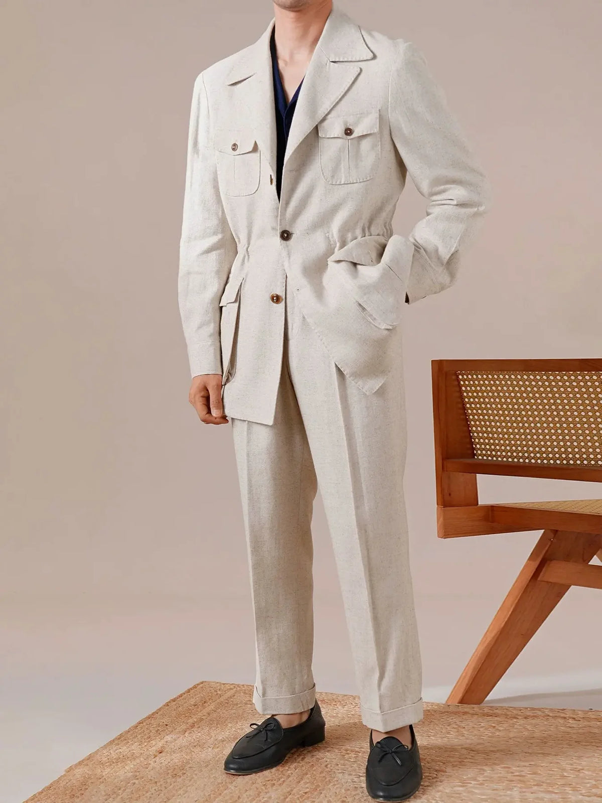 Vintage Linen Safari Jacket — Slim-Fit Jacket by Italian Vega