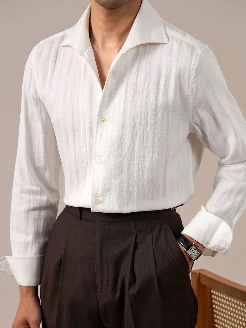 Italian Vega Spread Collar Crumple Linen Shirt