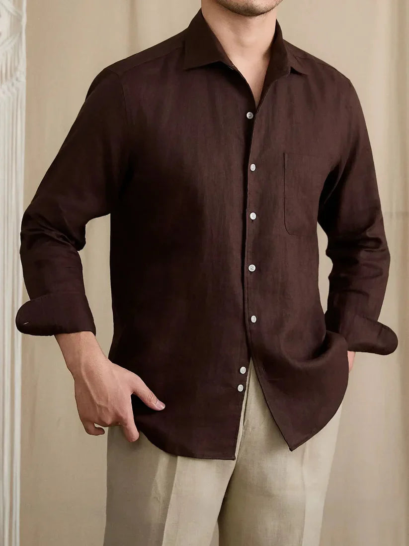 Italian Vega - One Piece Collar Solid Linen Shirt