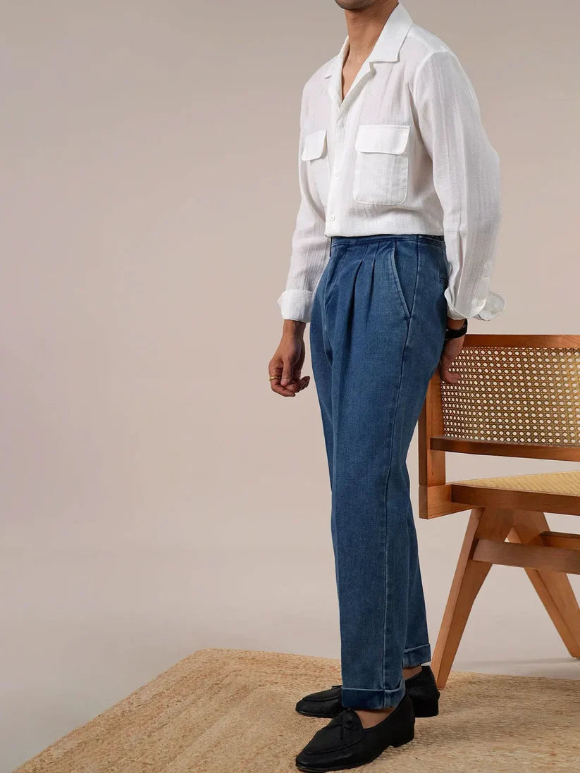Italian Vega Crumple Linen Cuban Collar Dual Pocket Shirt