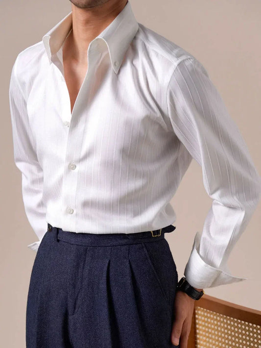 Italian Vega Embossed Striped Linen Shirt