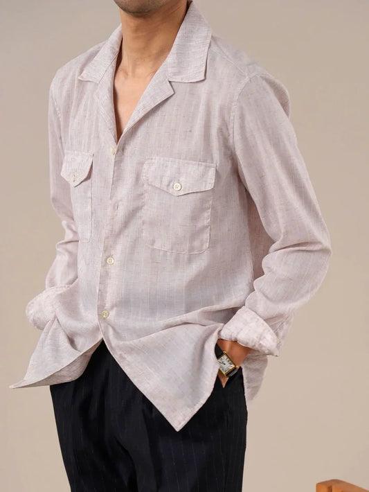Italian Vega Blend Linen Cuban Collar Safari Shirt