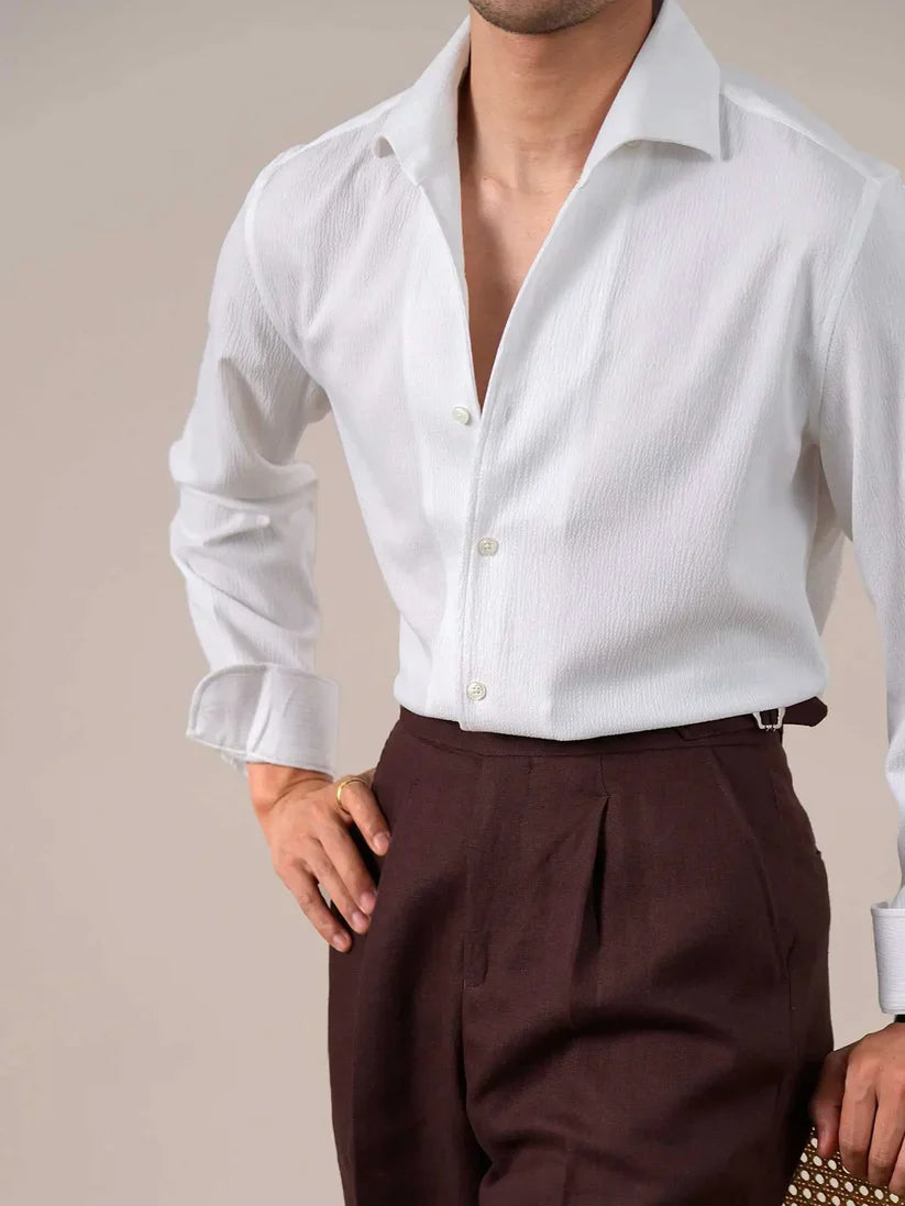 Italian Vega - Crimpled Cotton Ivory White Shirt