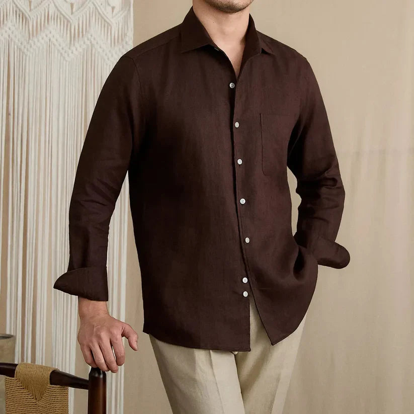 Italian Vega - One Piece Collar Solid Linen Shirt