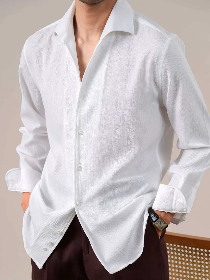 Italian Vega - Crimpled Cotton Ivory White Shirt
