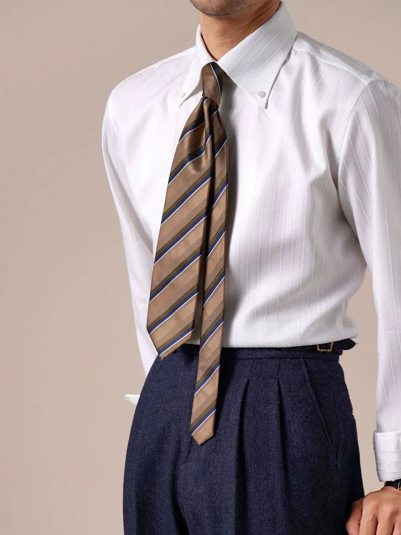 Italian Vega Embossed Striped Linen Shirt