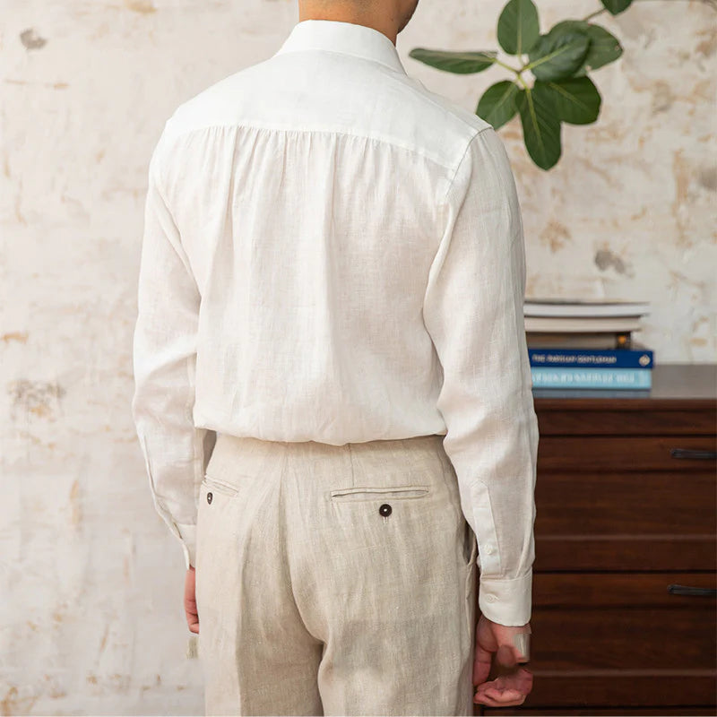 Italian Vega Spread Collar 100% Linen Shirt