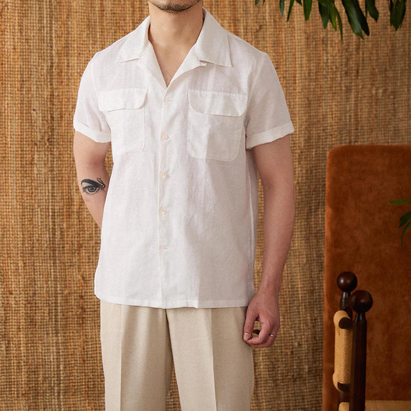 Italian Vega Riviera Linen Cuban Collar Shirt