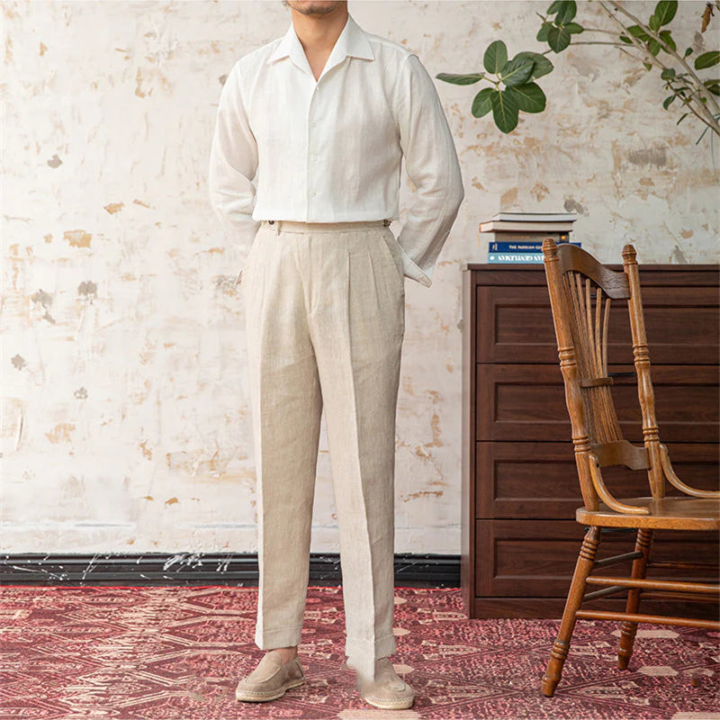 Italian Vega Spread Collar 100% Linen Shirt