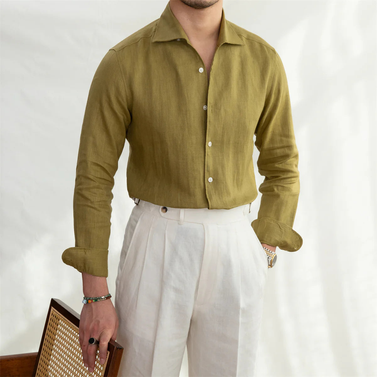 Italian Vega Positano Cutaway Collar 100% Linen Shirt