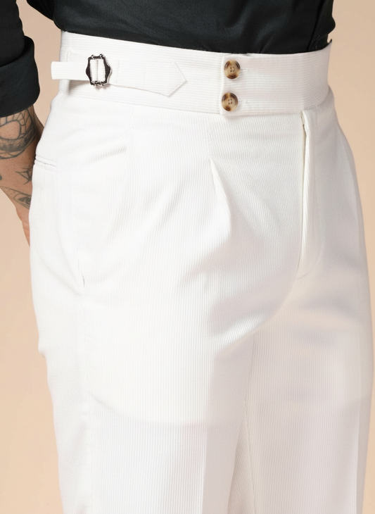 Snow White Corduroy Signature Buttoned Gurkha Pants | Boot Cut Fit by ITALIAN VEGA®