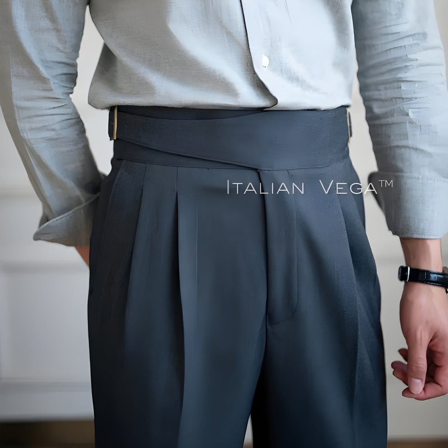 Elephant Grey Classic Buckle Gurkha Pants by ITALIAN VEGA®