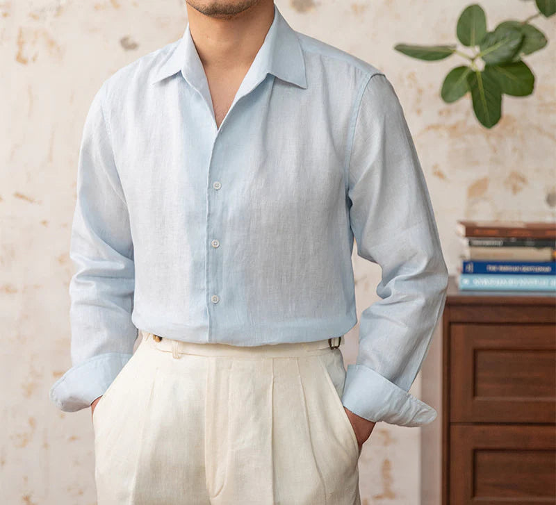 Italian Vega Spread Collar 100% Linen Shirt
