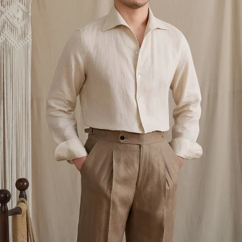 Italian Vega - One Pice Cut Away Collar LInen Shirt