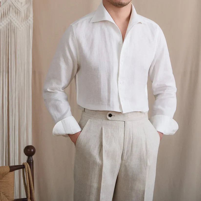 Italian Vega - One Pice Cut Away Collar LInen Shirt